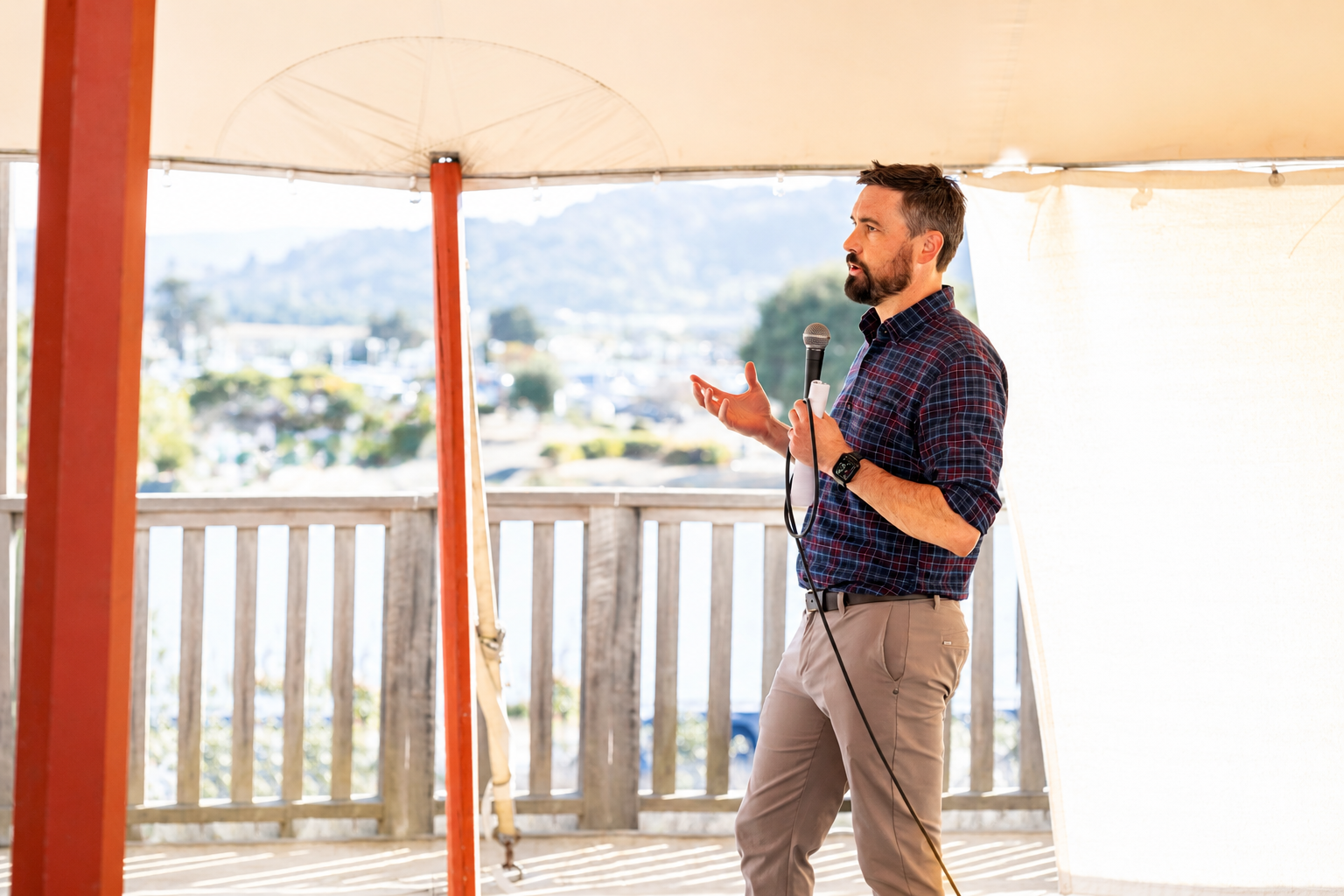 Will Dittmar speaking at a community gathering